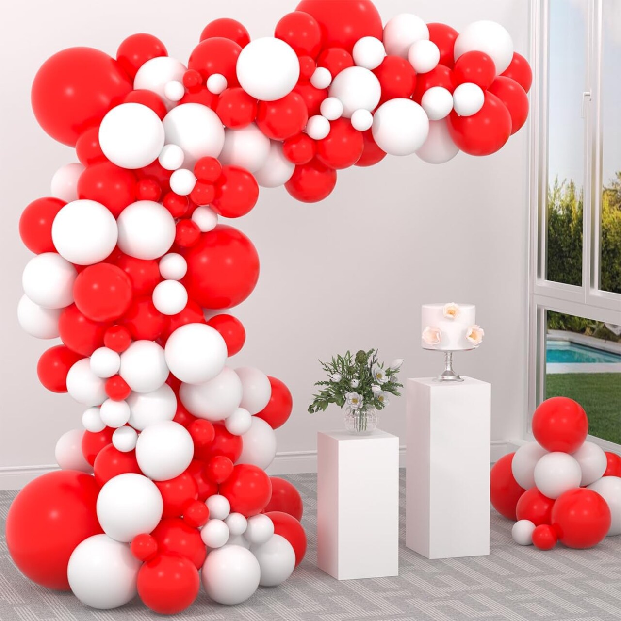 Red White Balloon Arch Garland Kit - 122PCS Red White Balloons Garland Red and White Balloon Arch